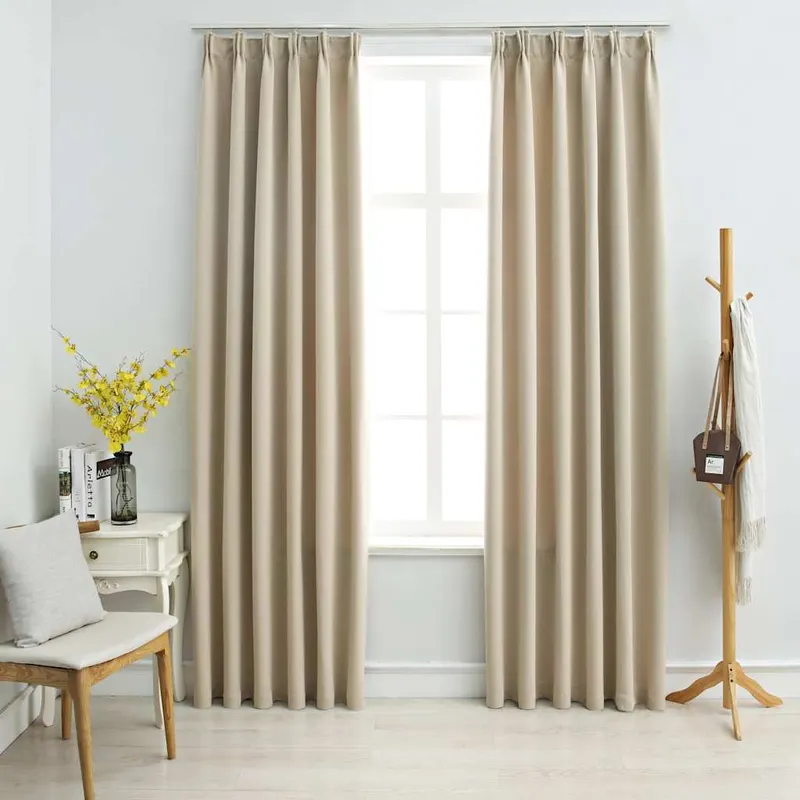 Draperii opace cu carlige, 2 buc., bej, 140 x 245 cm
