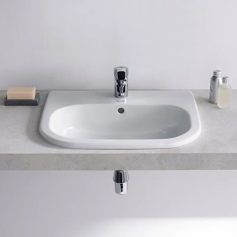 Lavoar Duravit 0337540000, D-Code, montaj in blat, preaplin, zona montaj interior, elemente fixare ascunse, alb