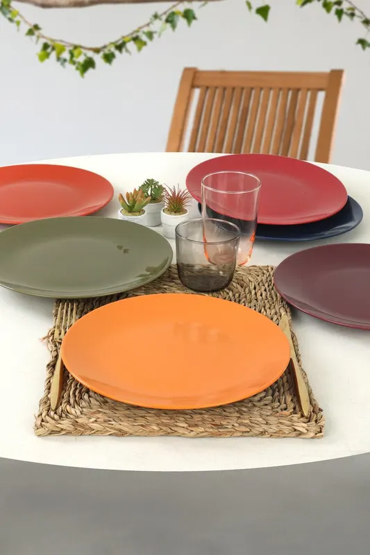 Set 6 Farfurii Uni Natura, Ceramica , Multicolor, 25 cm - Multicolor