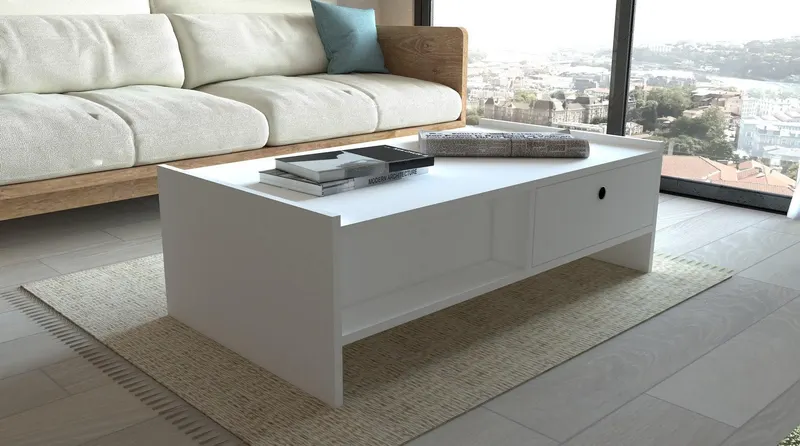 Masuta De Cafea Wesley cu Sertar si Raft, 110 X 35 X 60 Cm - Alb