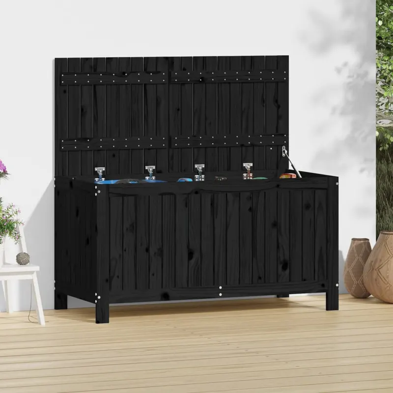 cutie de depozitare gradina, negru, 121x55x64 cm lemn masiv pin