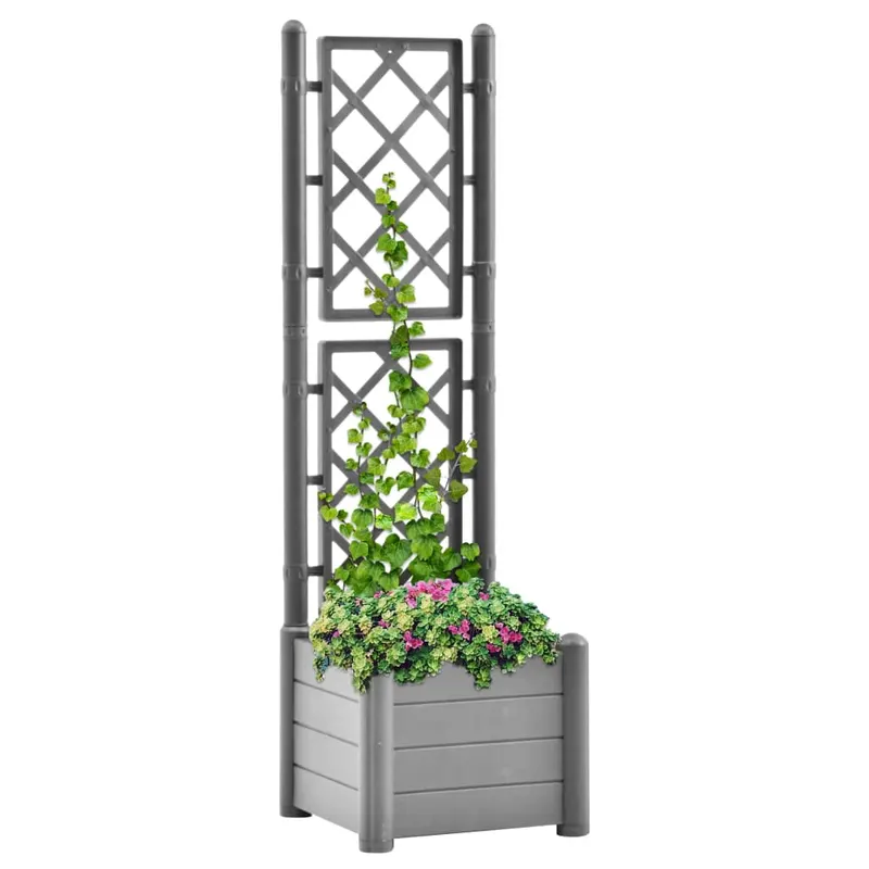 jardiniera de gradina cu spalier, gri piatra, 43x43x142 cm, pp
