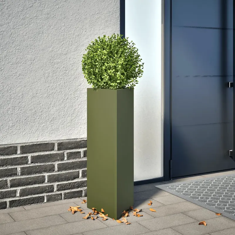 jardiniera de gradina, verde, 30x26x75 cm, otel, triunghiulara