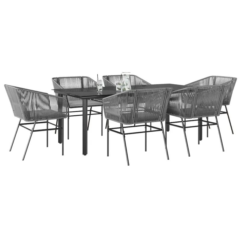 set de sufragerie de gradina de 7 piese sticla poliratan gri