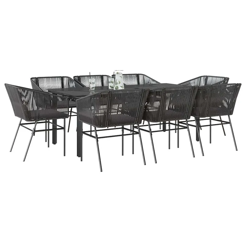set de sufragerie de gradina 9 piese neagra sticla polirattan