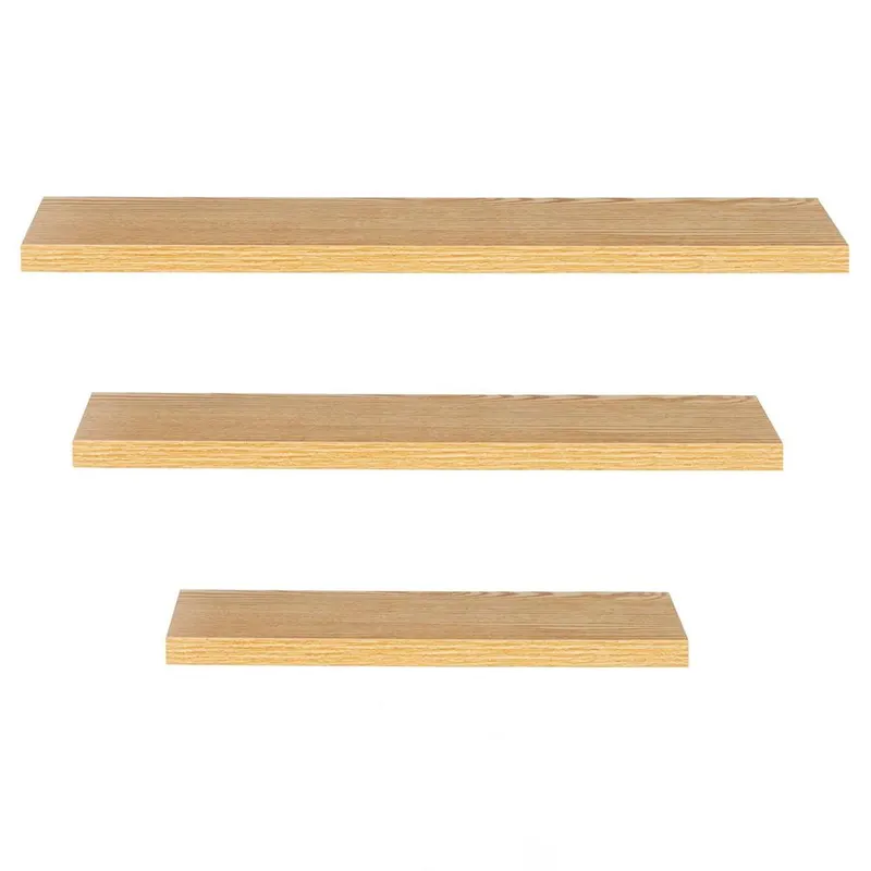 Set 3 rafturi plutitoare perete mdf suport metalic 30 45 60 cm, 15 cm adancime, design modern, maro