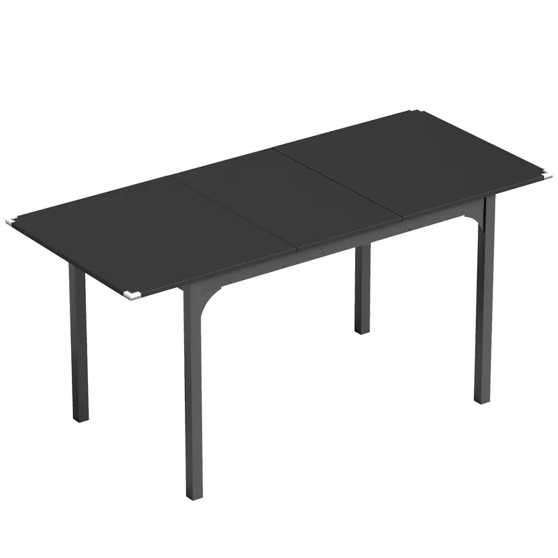 HOMCOM Masă de Grădină Extensibilă pentru 4-6 Persoane cu Picioare din Oțel, 160x70x75 cm, Negru
