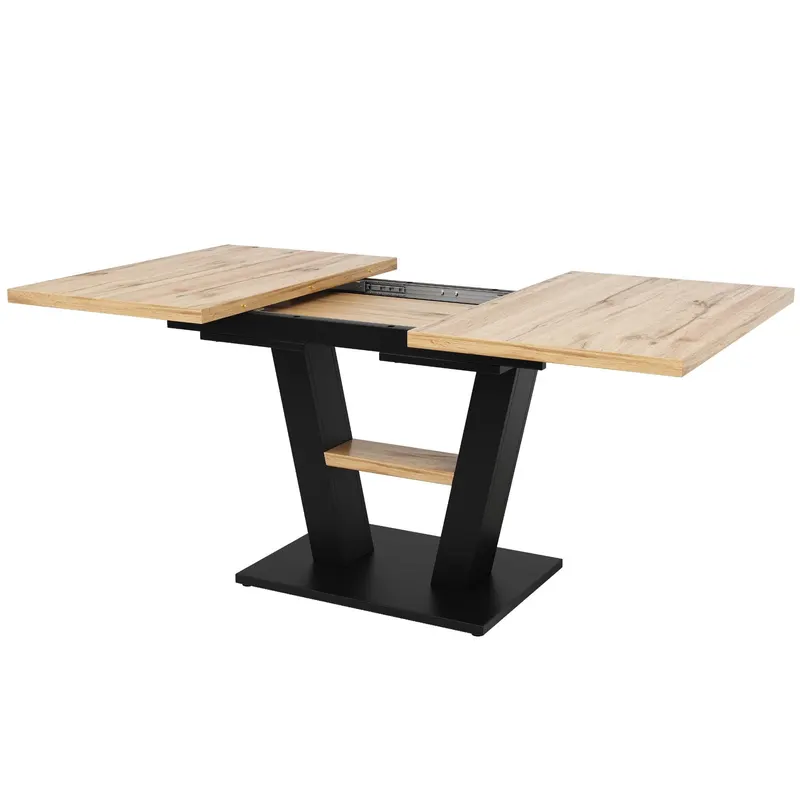 Masă extensibilă pentru dining cu picioare în formă de V, Culoare naturală