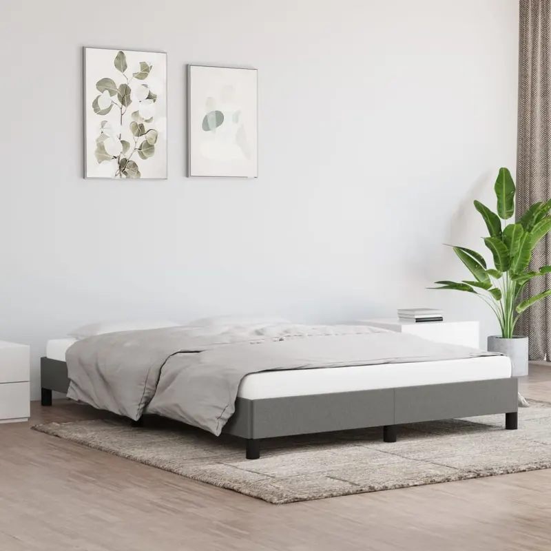 cadru de pat fara saltea, gri inchis, 140x190 cm, textil