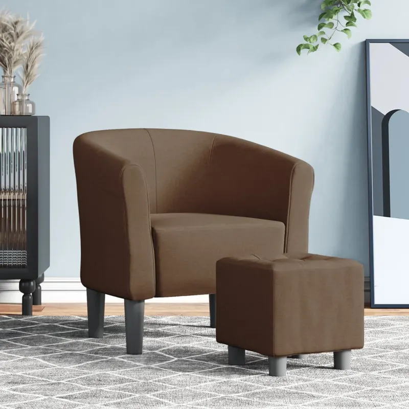 fotoliu tip cuva cu taburet, maro, material textil