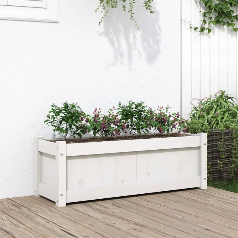 Jardiniera de gradina, alb, 90x31x31 cm, lemn masiv de pin