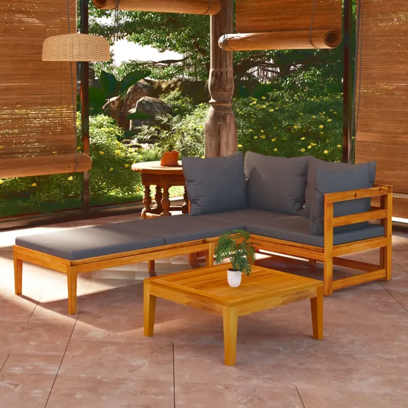 set mobilier gradina cu perne gri inchis, 3 piese, lemn acacia