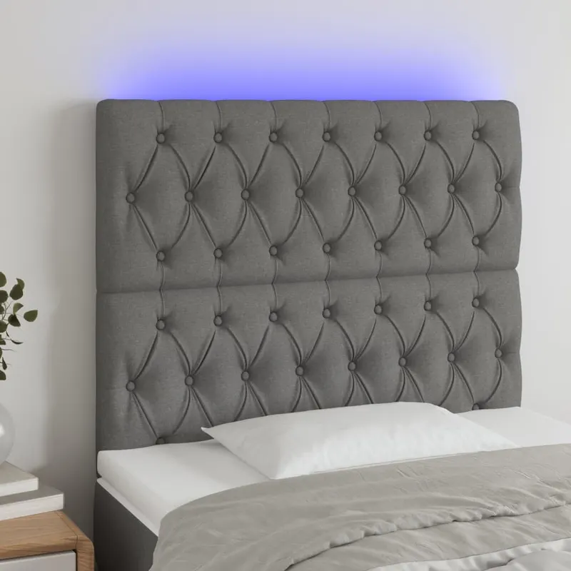 tablie de pat cu led, gri inchis, 90x7x118/128 cm, textil