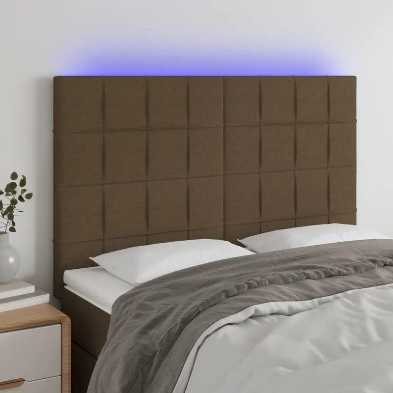 tablie de pat cu led, maro inchis, 144x5x118/128 cm, textil