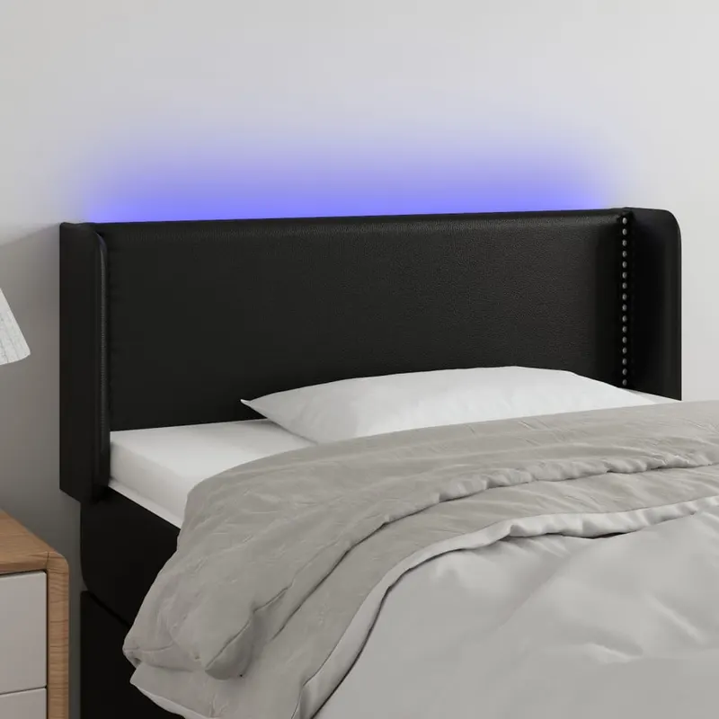 tablie de pat cu led, negru, 103x16x78/88 cm, piele ecologica