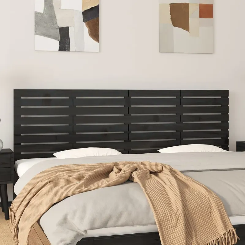 tablie de pat pentru perete, negru, 166x3x63 cm, lemn masiv pin
