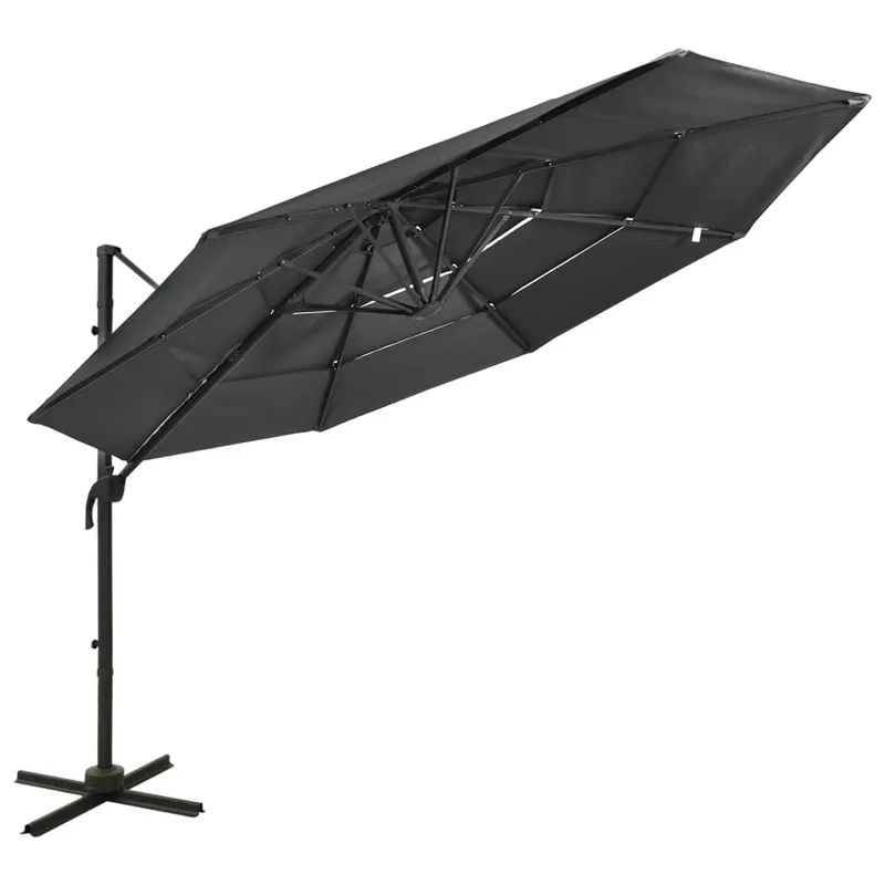 umbrela de soare cu 4 niveluri, stalp aluminiu, antracit, 3x3 m