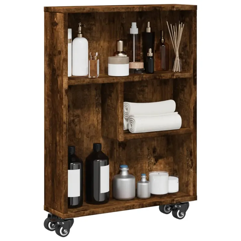 carucior depozitare ingust, stejar fumuriu, 48x13x68 cm, lemn