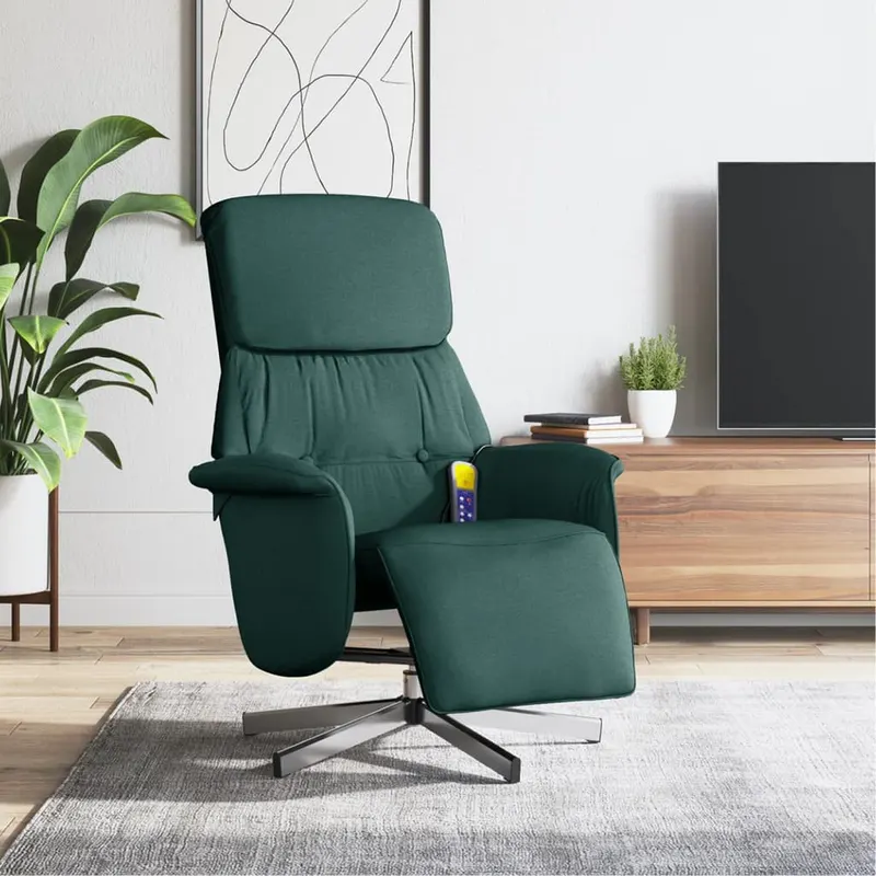 fotoliu masaj rabatabil cu suport picioare verde inchis textil