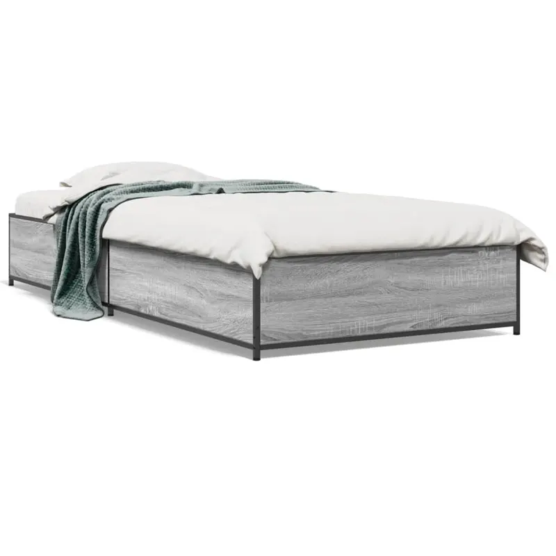 cadru de pat, gri sonoma, 90x190 cm, lemn prelucrat si metal
