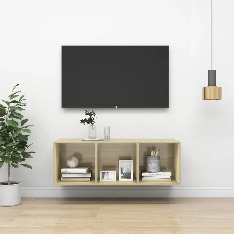 dulap tv montat pe perete, stejar sonoma, 37x37x107 cm, pal