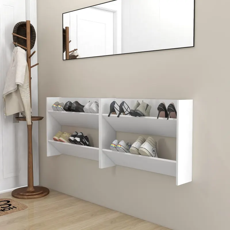 pantofare de perete, 2 buc., alb, 80x18x60 cm, pal