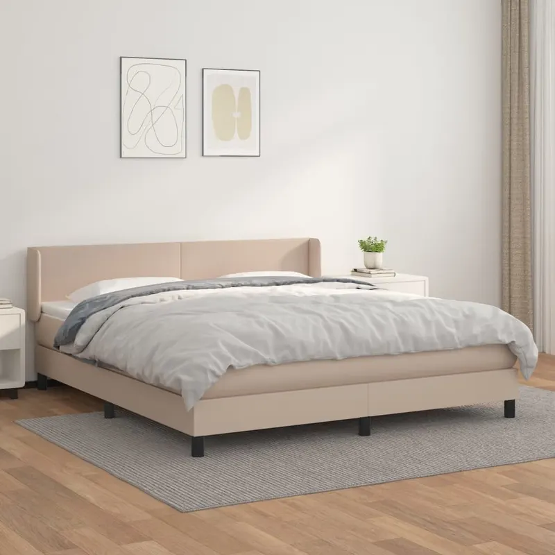 Pat box spring cu saltea, cappuccino, 180x200cm piele ecologica