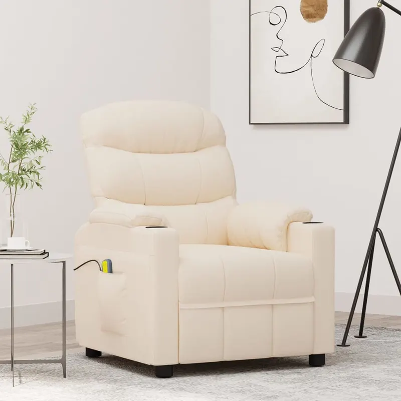 fotoliu de masaj, crem, material textil