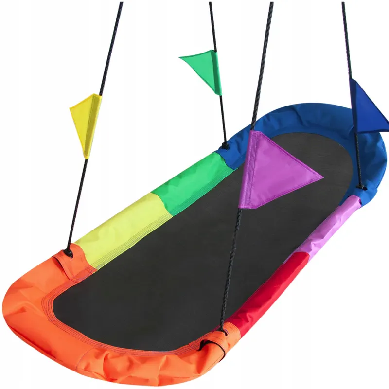 Leagan tip hamac 167x75 cm, cu rama metalica si steaguri colorate, prindere dubla, multicolor
