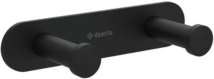 Cuier de baie negru mat, cu 2 agatatori, fixari ascunse, Deante Jasmin