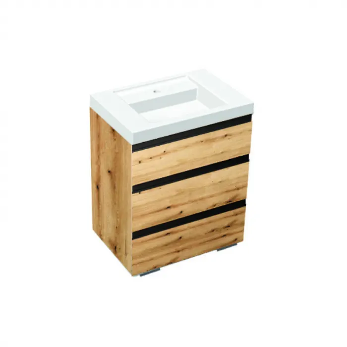 Set mobiler cu lavoar inclus 70 cm, 3 sertare cu soft-close, stejar, Kolpasan, Harmony