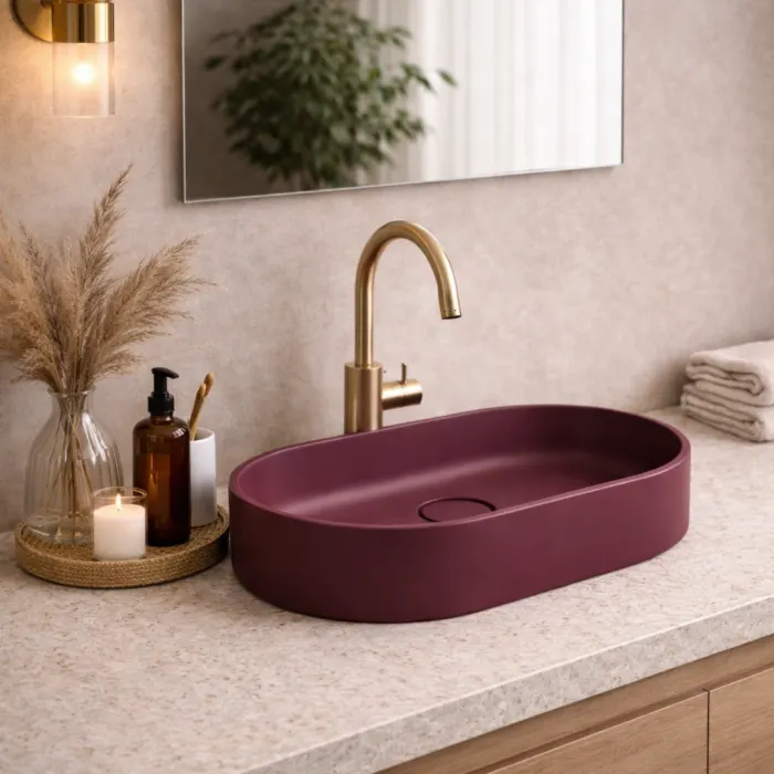 Lavoar compozit cu montare pe blat, 60x38 cm, burgundy mat, Terra