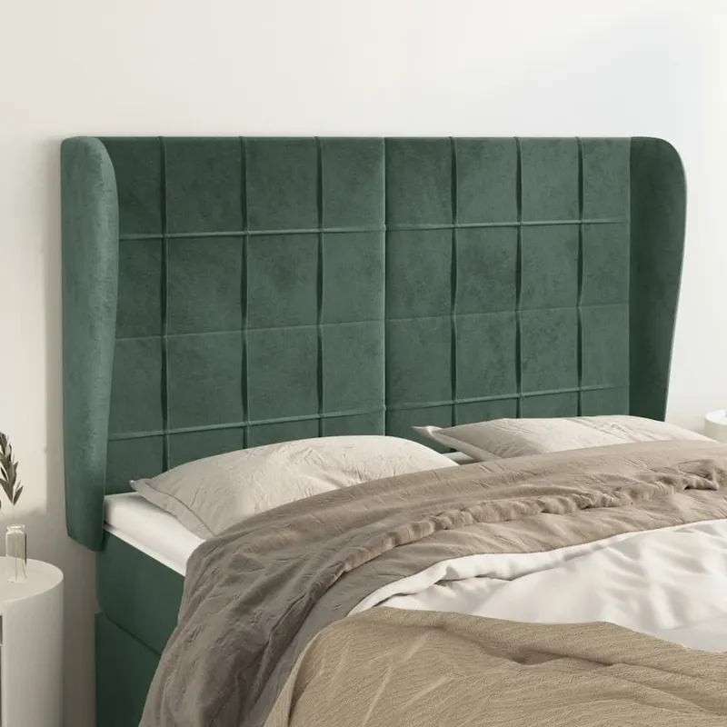 tablie pat cu aripioare verde inchis 147x23x118/128 cm catifea