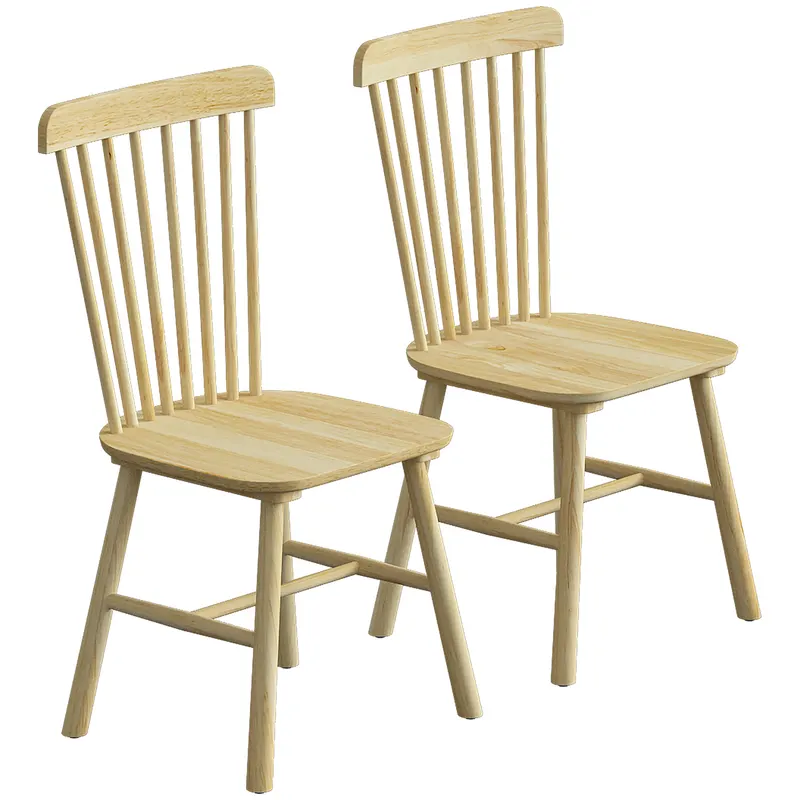 HOMCOM Set 2 scaune dining Scaune bucătărie scaun modern tapițat cu spătar curbat din lemn de cauciuc pentru dining