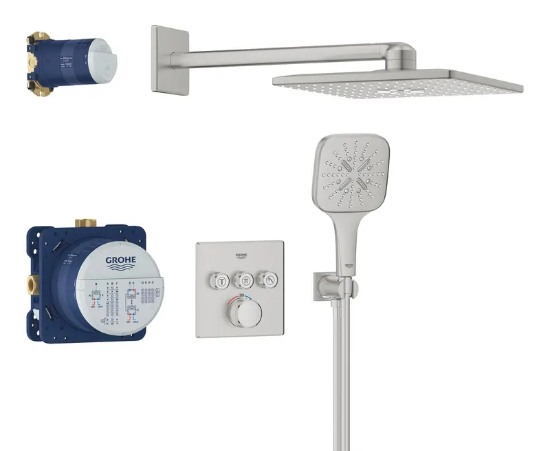 Sistem dus Grohe 34864DC0, SmartControl 310 Cube, incastrat, termostat, 310 mm, 2 functii, mat, otel satinat