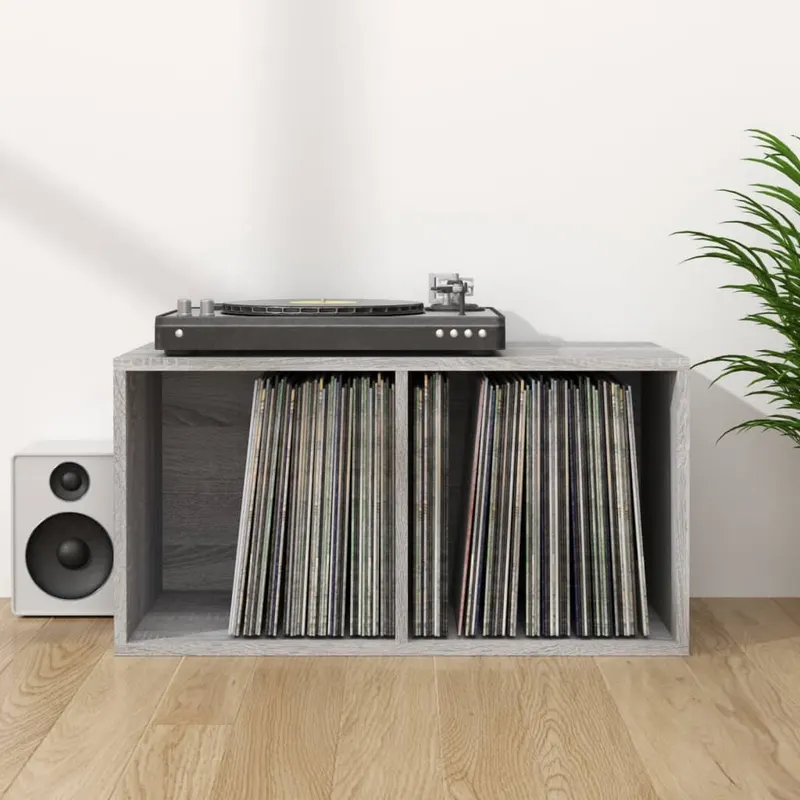 cutie de depozitare viniluri, gri sonoma, 71x34x36 cm, lemn