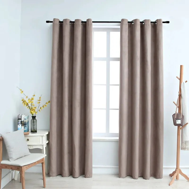 draperii opace cu inele metalice, 2 buc., gri taupe, 140x175 cm