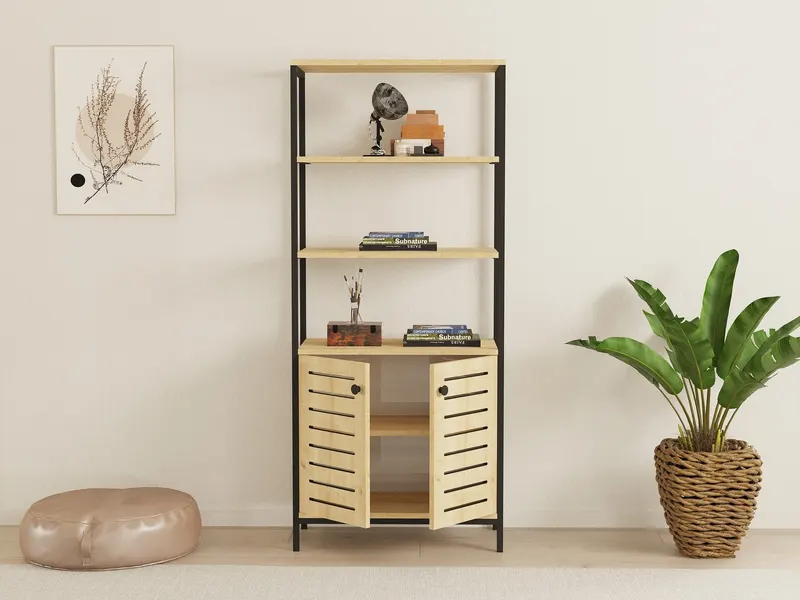 Bibliotecă Metela, Sapphire - Negru, 70x34x162 cm - Albastru - Negru
