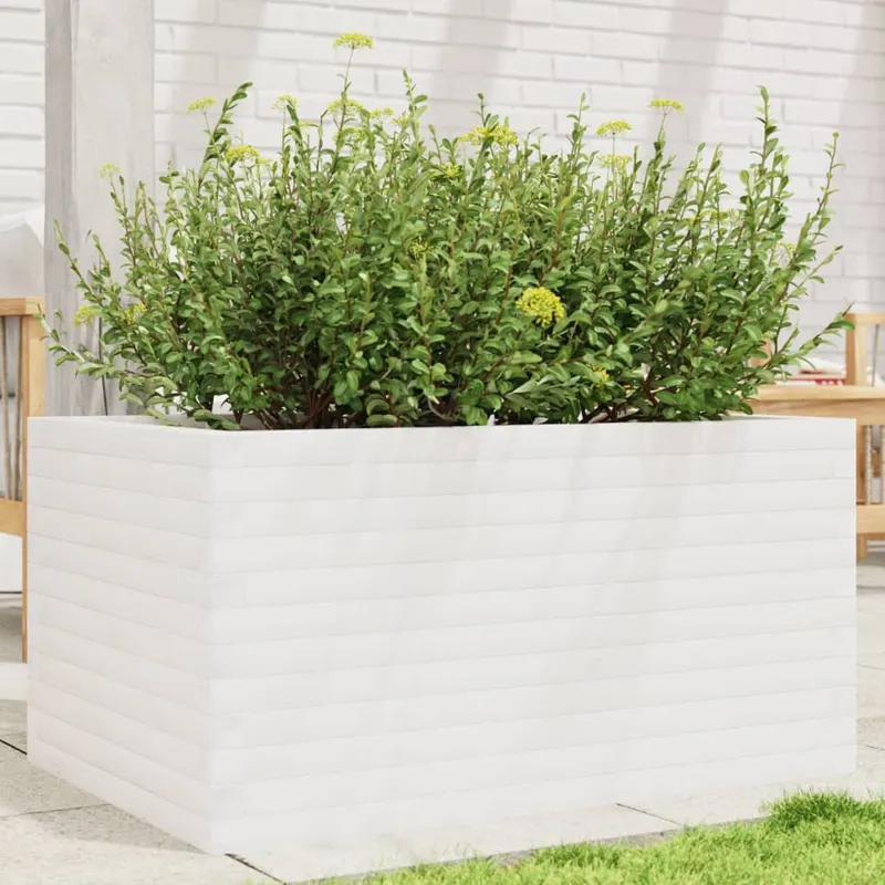 jardiniera de gradina, alb, 90x60x45,5 cm, lemn masiv de pin