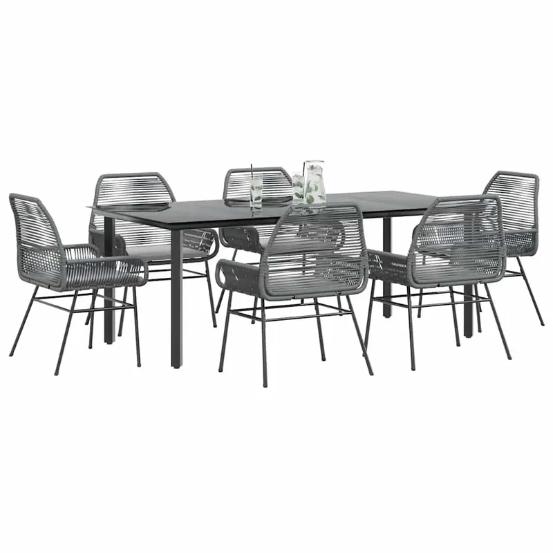 set de sufragerie de gradina de 7 piese sticla poliratan gri