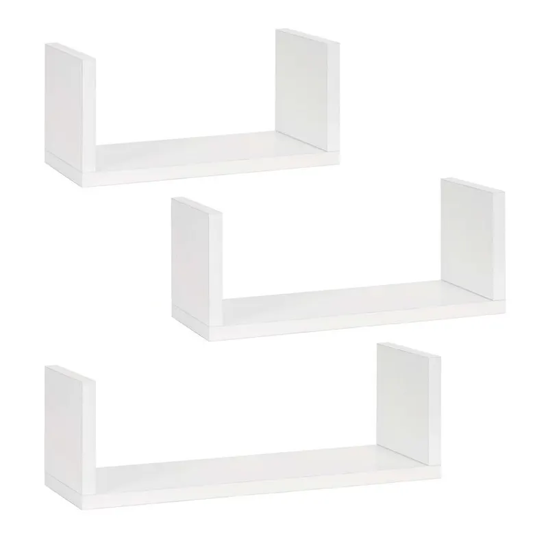 Set 3 rafturi perete mdf decorative organizare 30 45 60 cm, 15 cm adancime, design modern, alb