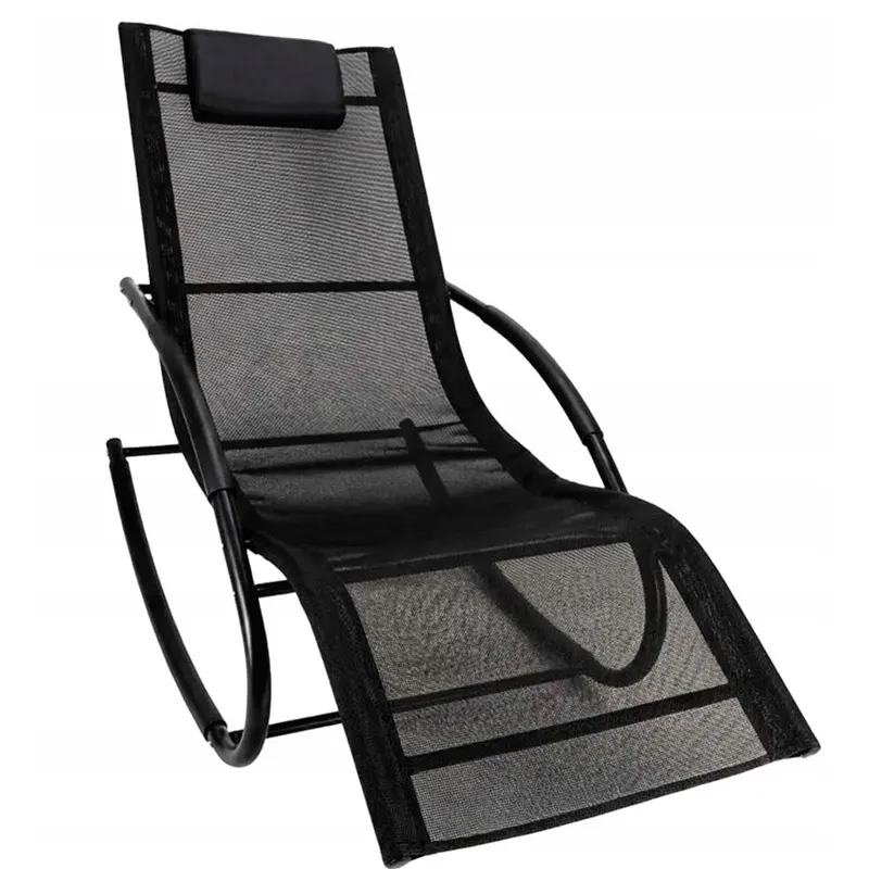 Sezlong balansoar pentru gradina cu tetiera, cadru din otel si plasa textila respirabila, 159x83 cm, negru