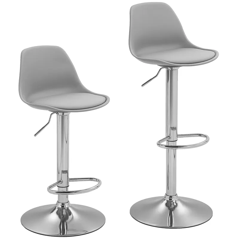 Homcom Set 2 Scaune Bar – Reglabile, Cu Spatar si Pivotante