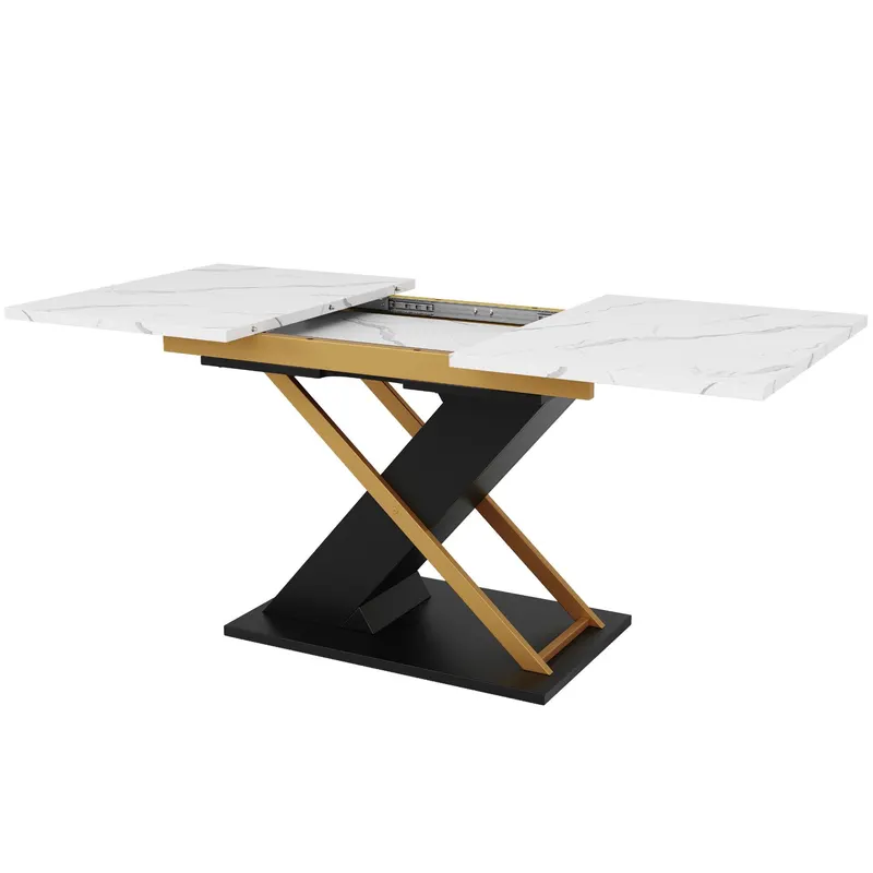 Masă extensibilă de dining, Alb+Negru