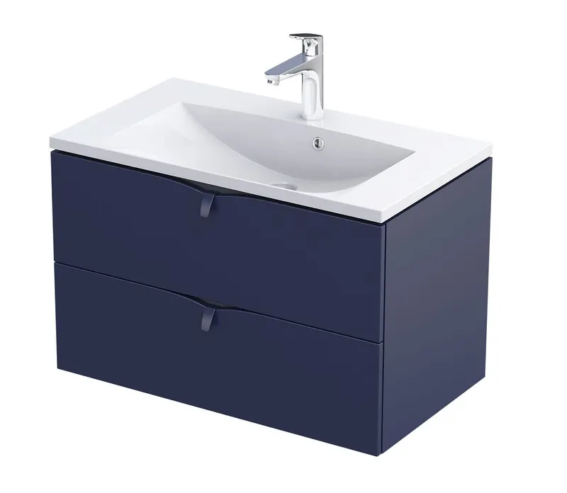 Dulap pentru lavoar Oristo Siena, montaj pe perete, 80 x 45 x 50 cm, 2 sertare, inchidere softclose, albastru mat