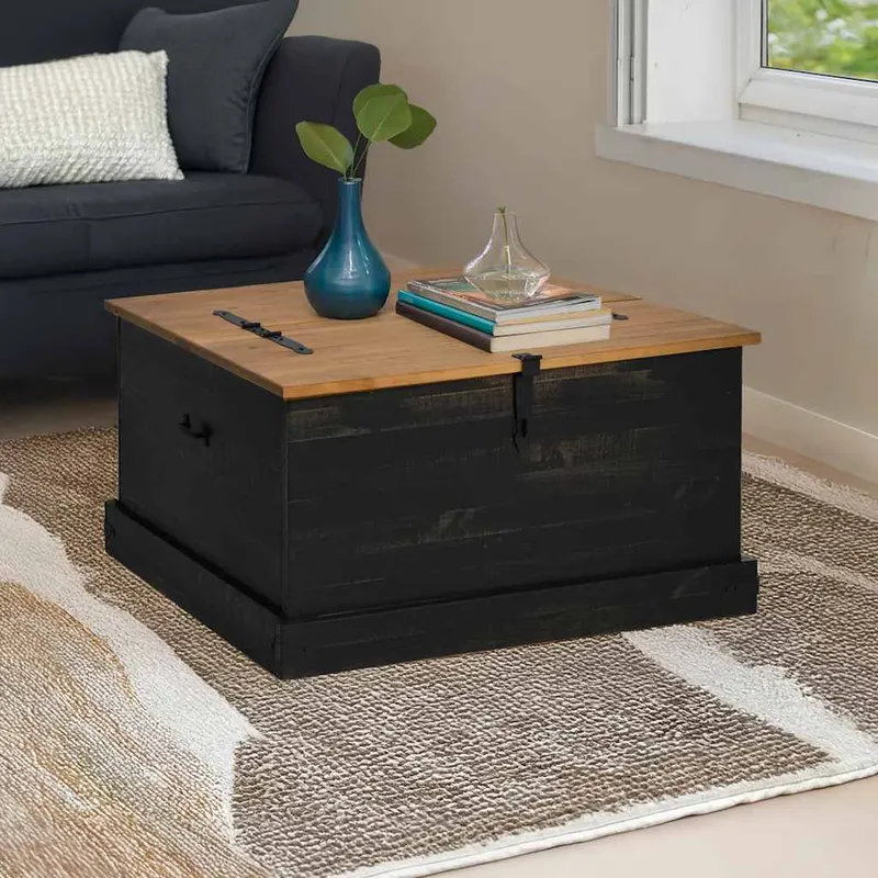 cufa de depozitare halden negru 91x91x47 cm lemn masiv de pin