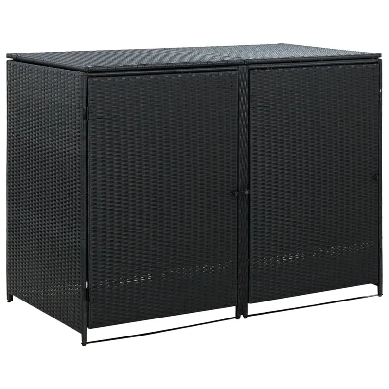magazie dubla pentru pubele, poliratan, negru, 148x80x111 cm