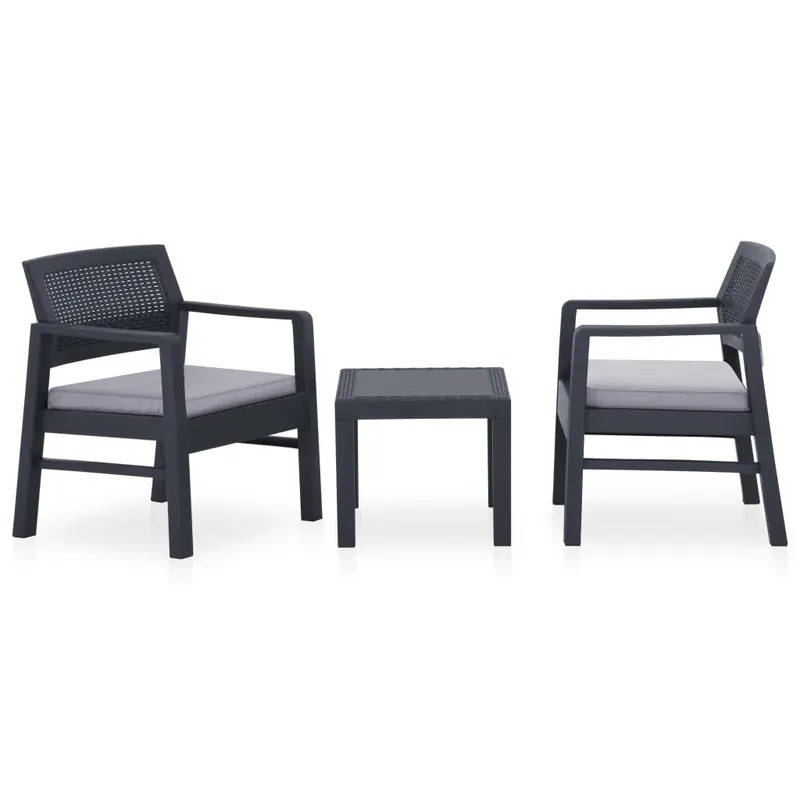 set mobilier de gradina cu perne, 3 piese, gri, plastic