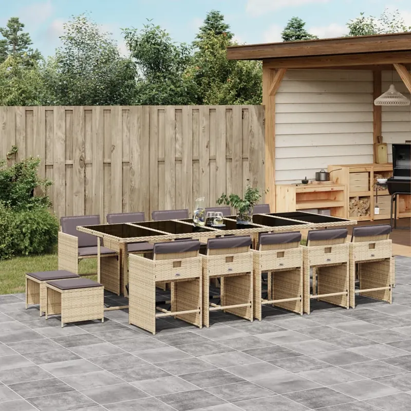 set mobilier gradina cu perne, 15 piese, bej combinat poliratan