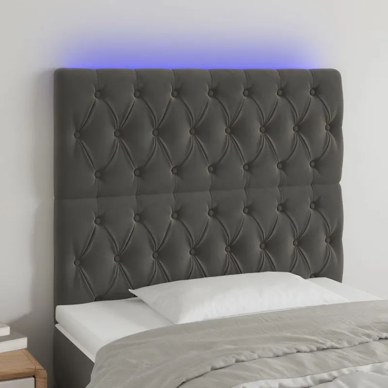 tablie de pat cu led, gri inchis, 90x7x118/128 cm, catifea